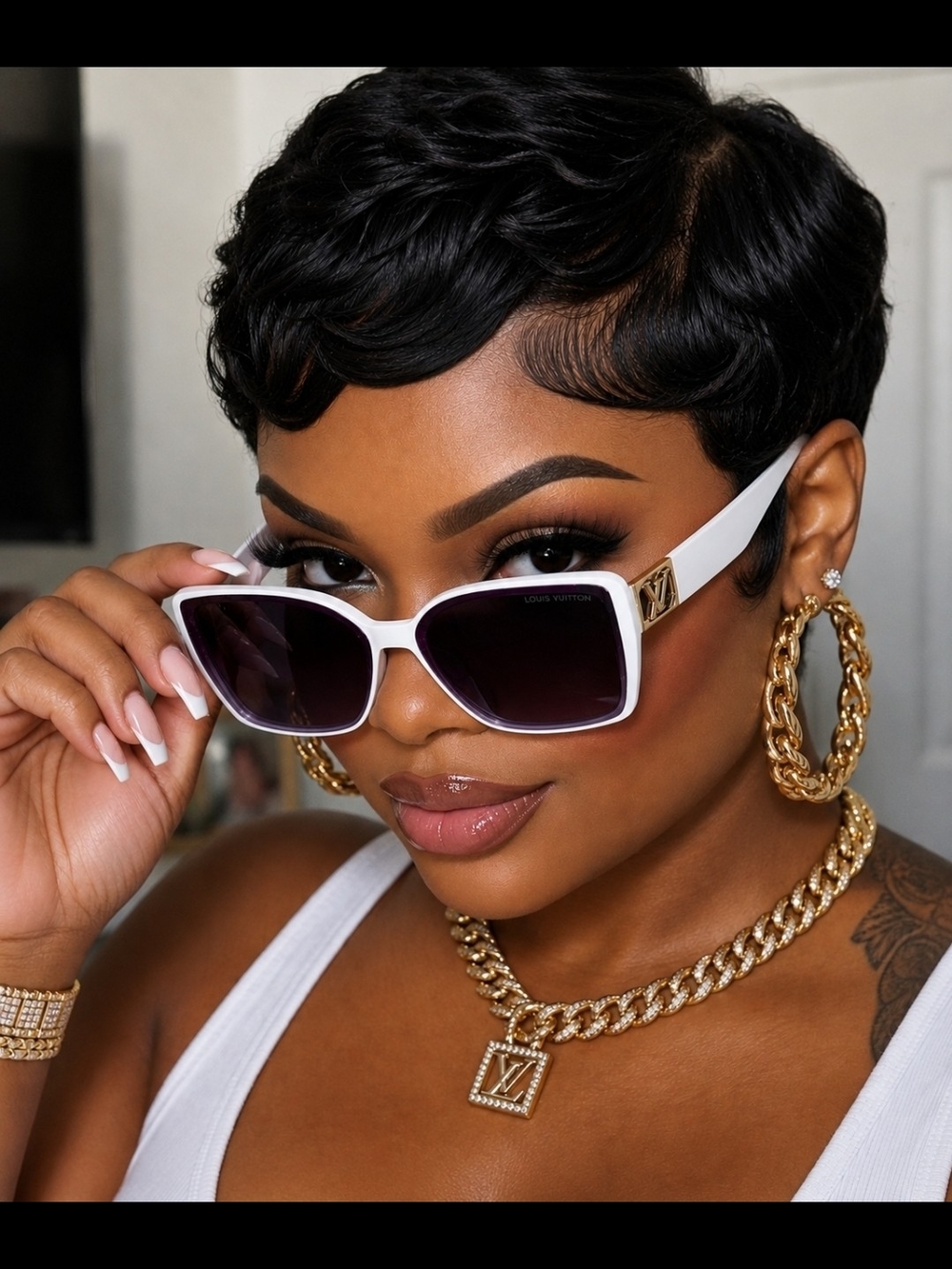 Louis Vuitton White Sunglasses with Gold LV Accent